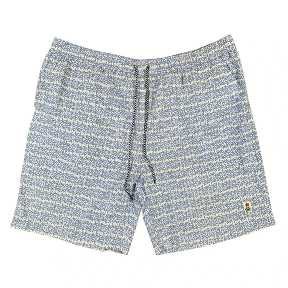 Psycho Bunny Mens 2XL Blue White Logo Print Swim Trunks Board Shorts Mesh Lined